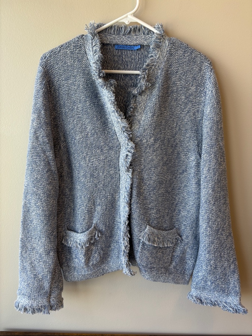 J. McLaughlin Blue and White Marled Knit Sweater Cardigan